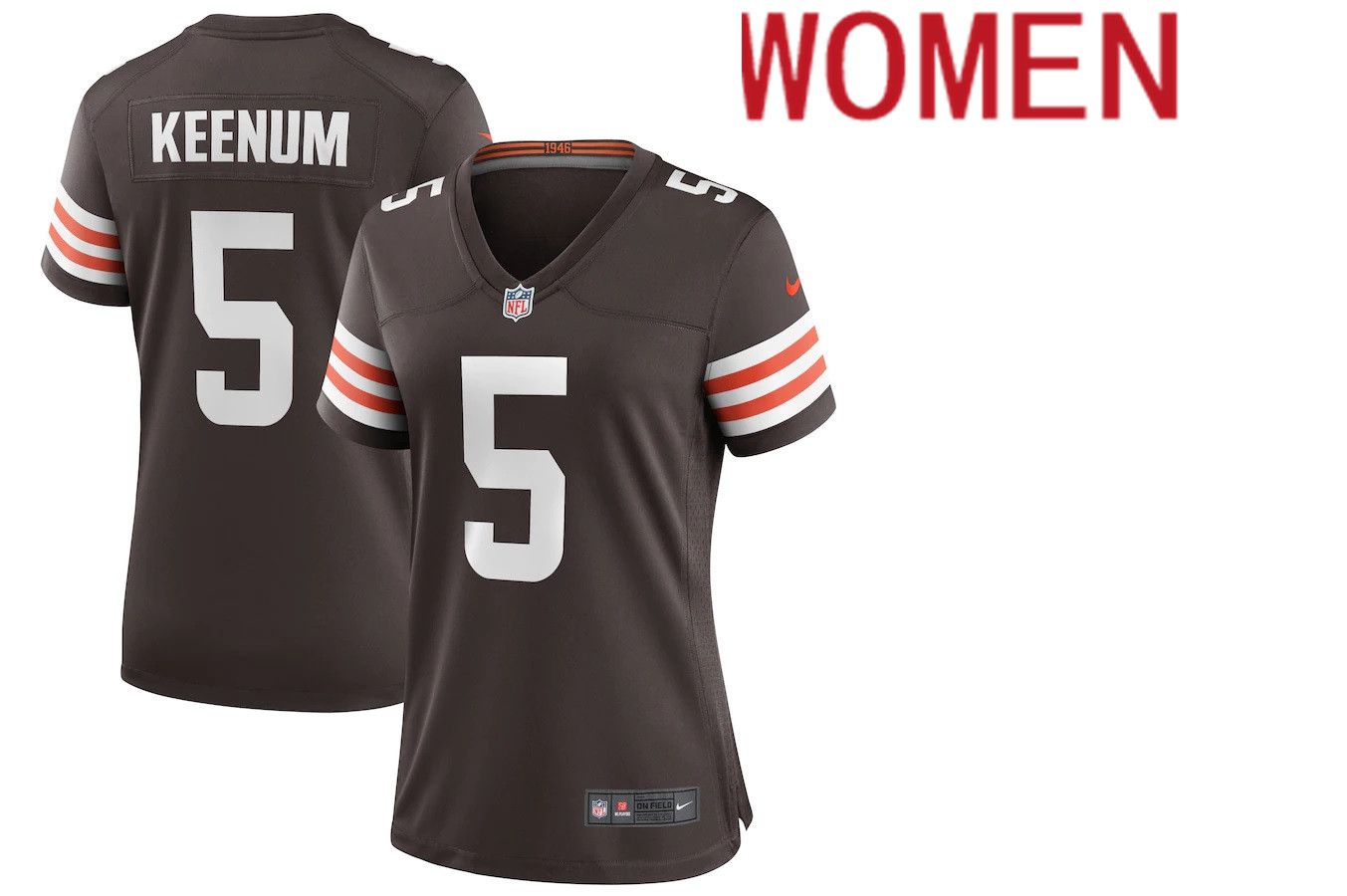 Women Cleveland Browns #5 Case Keenum Nike Brown Player Game NFL Jersey->women nfl jersey->Women Jersey